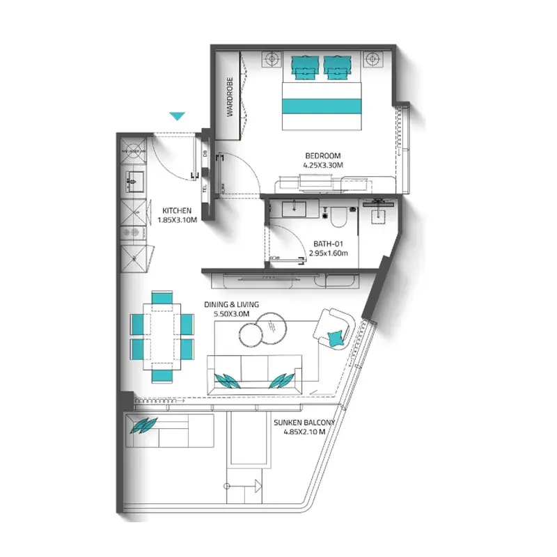 1 Bedroom apartments - Reef 998 floor plan