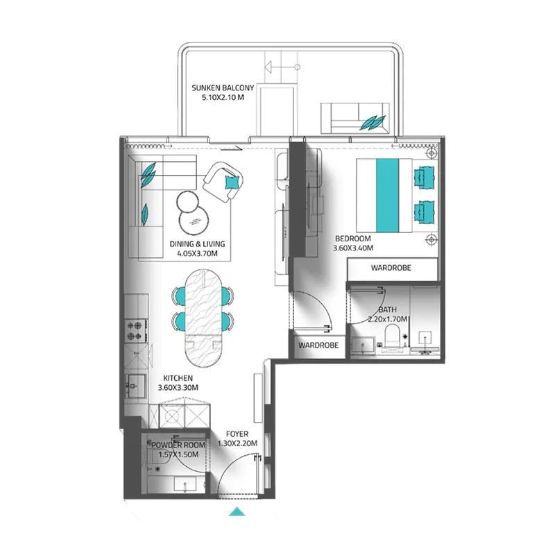 1 bedroom Apartments -  Reef 998 floor plan