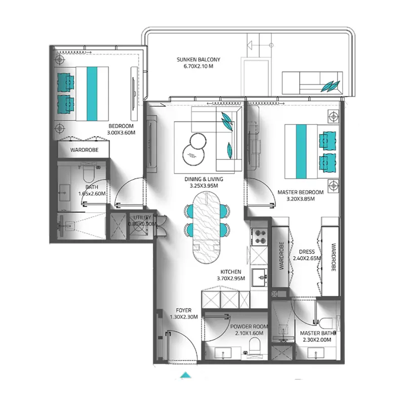 2 bedroom Apartments -  Reef 998 floor plan