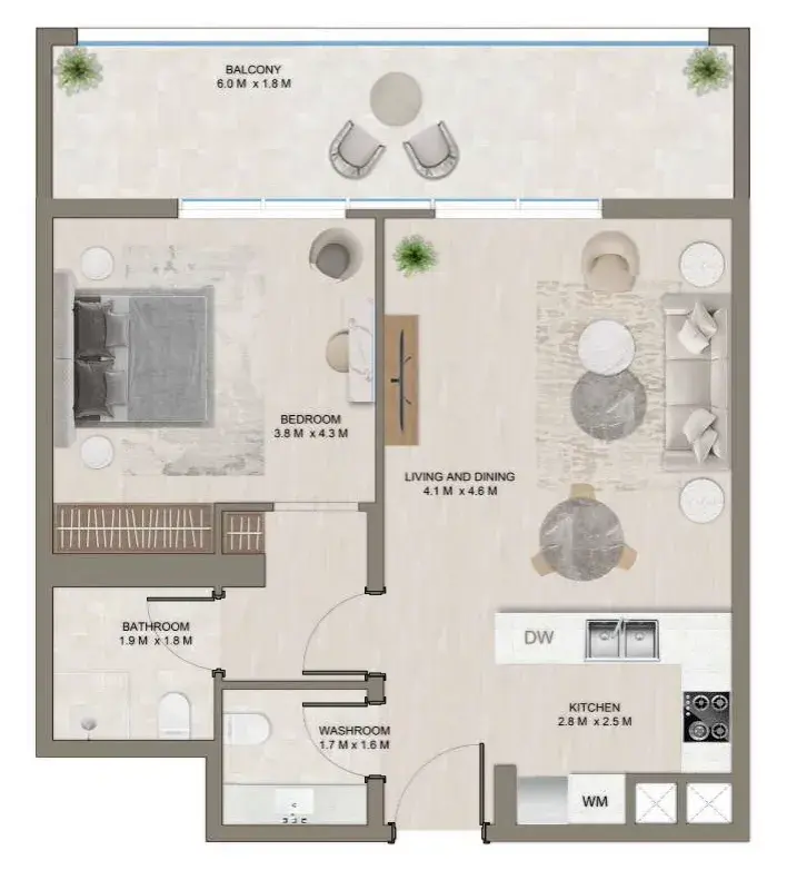 1 Bedroom apartments - The Corner floor plan