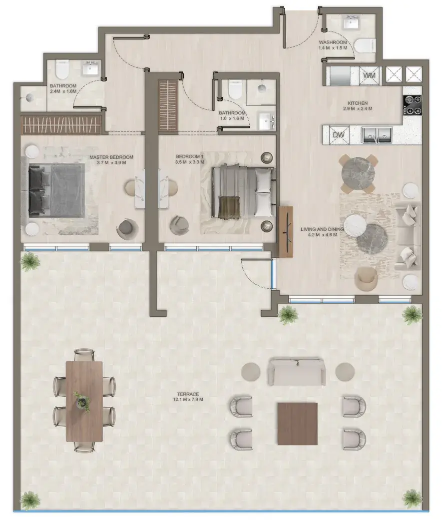 2 Bedrooms apartments - The Corner floor plan
