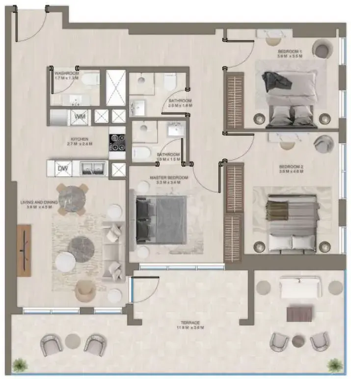 3 Bedrooms apartments - The Corner floor plan