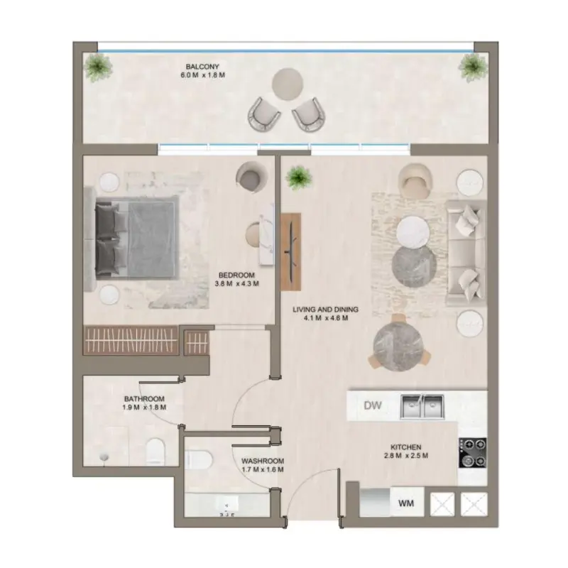 1 bedroom floor plan