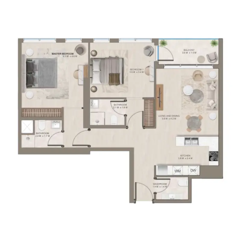 2 bedroom floor plan