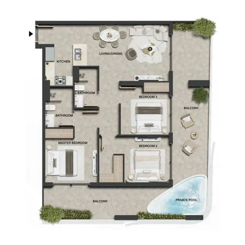 3 bedroom Apartments -  Weybridge Gardens 5 floor plan