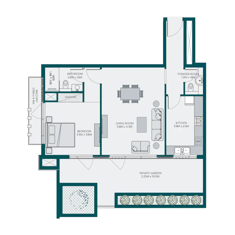 1 bedroom floor plan