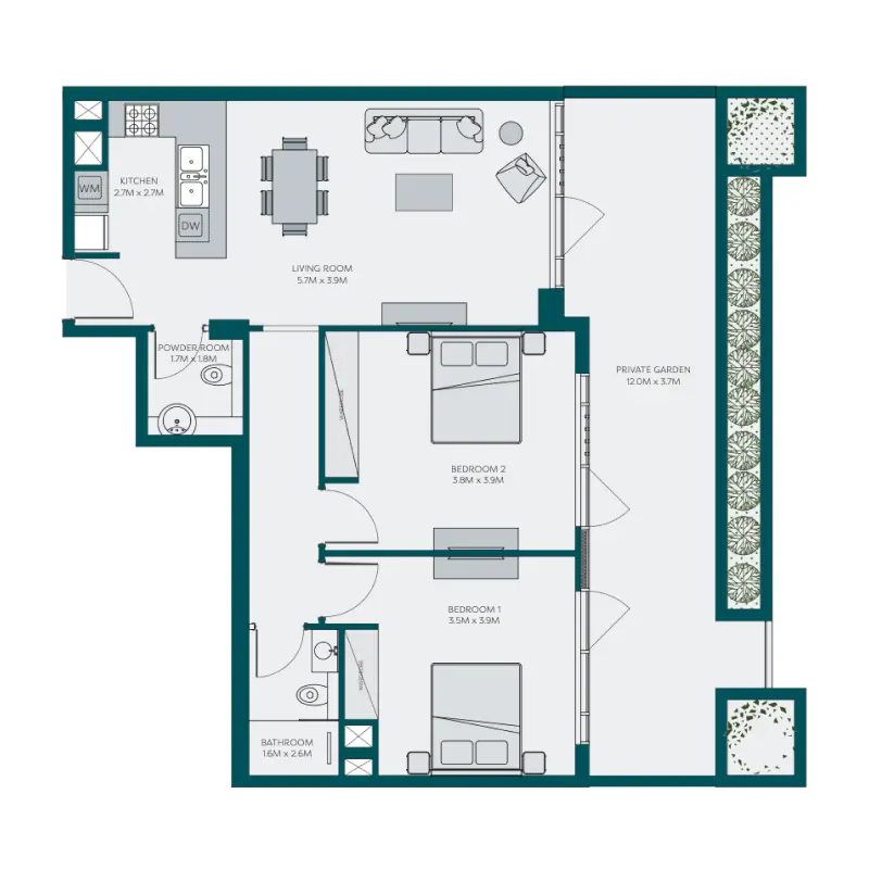 2 bedroom floor plan