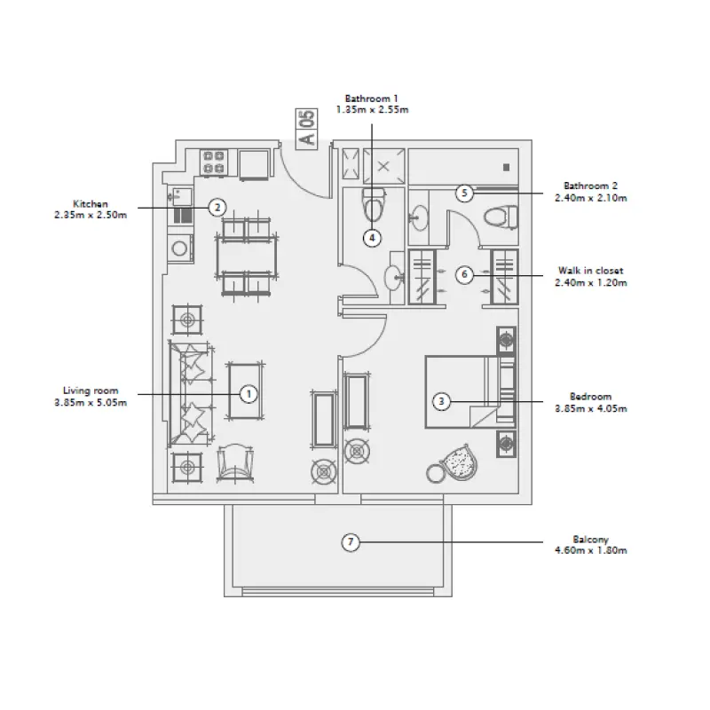 1 bedroom floor plan