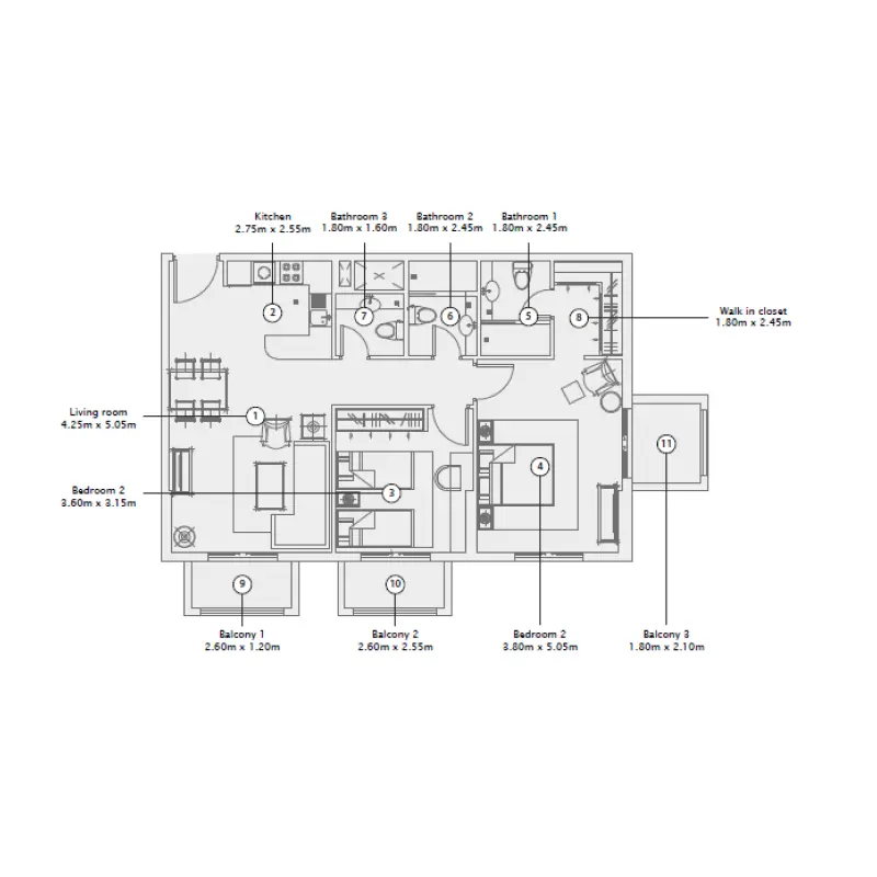 2 bedroom floor plan