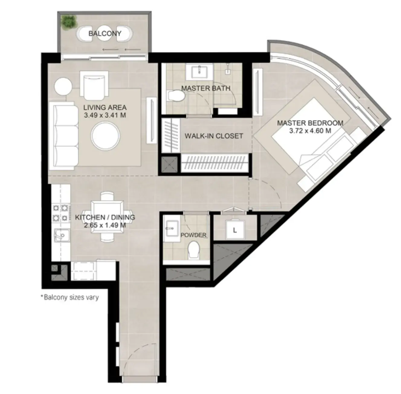 1 Bedroom apartments - The Baltimore floor plan