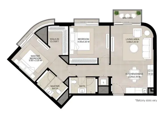 2 Bedrooms apartments - The Baltimore floor plan