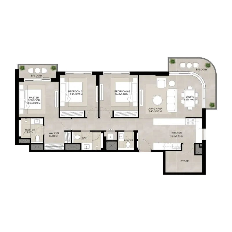3 bedroom floor plan