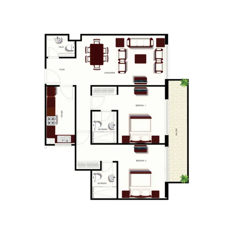 2 bedroom floor plan