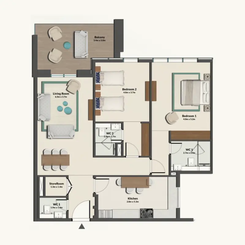 2 bedroom floor plan