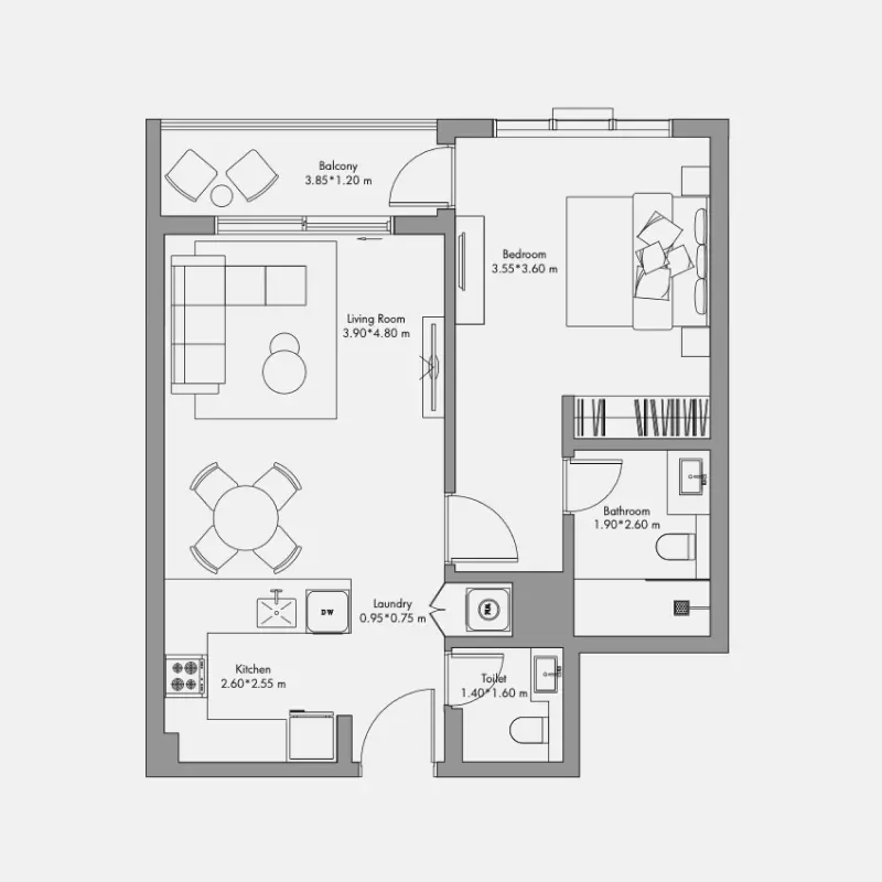 1 bedroom floor plan