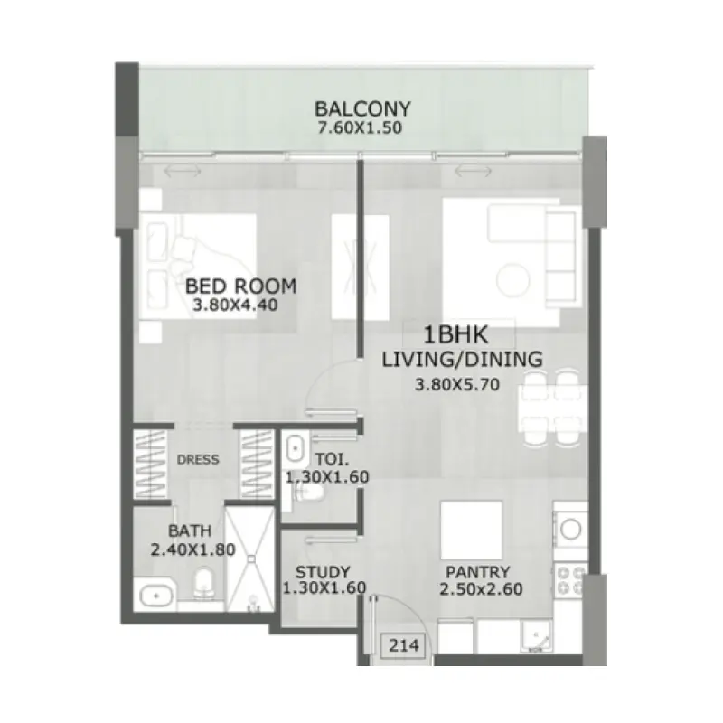 1,5 bedroom floor plan