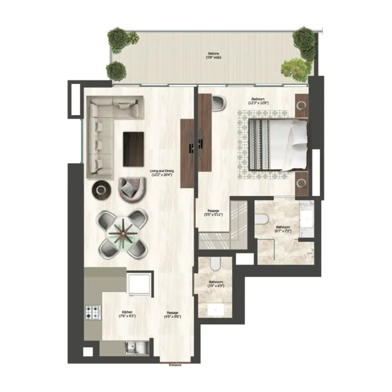 1 bedroom floor plan