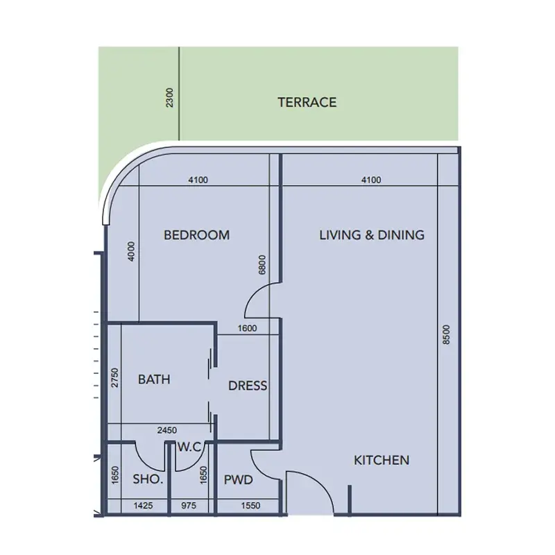 1 Bedroom apartments - Cotier House floor plan