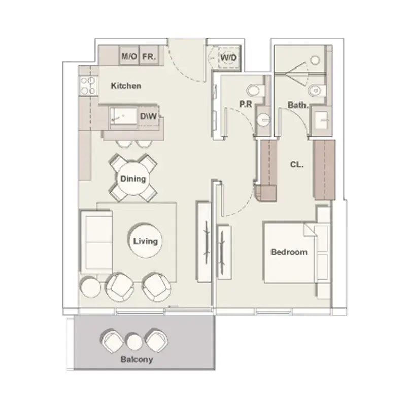 1 Bedroom apartments - The Highgrove floor plan