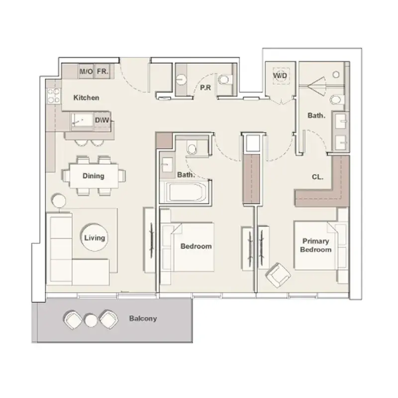 2 Bedrooms apartments - The Highgrove floor plan