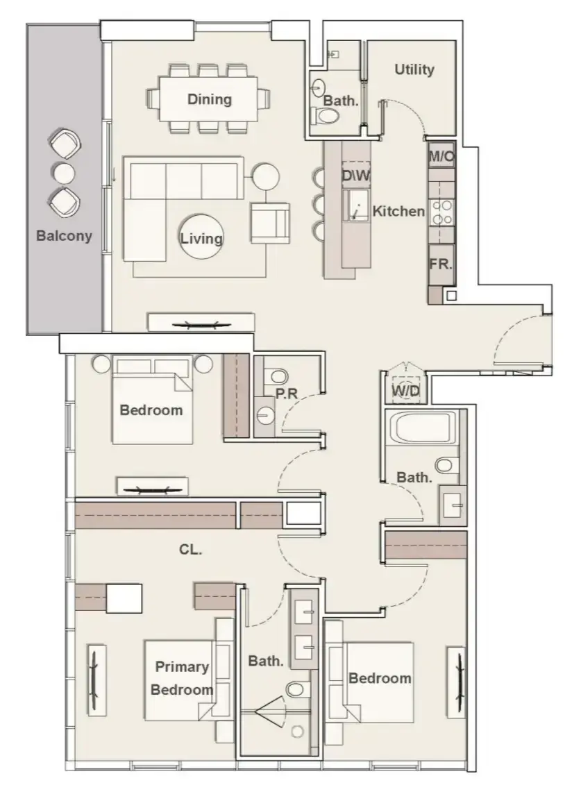 3 Bedrooms apartments - The Highgrove floor plan