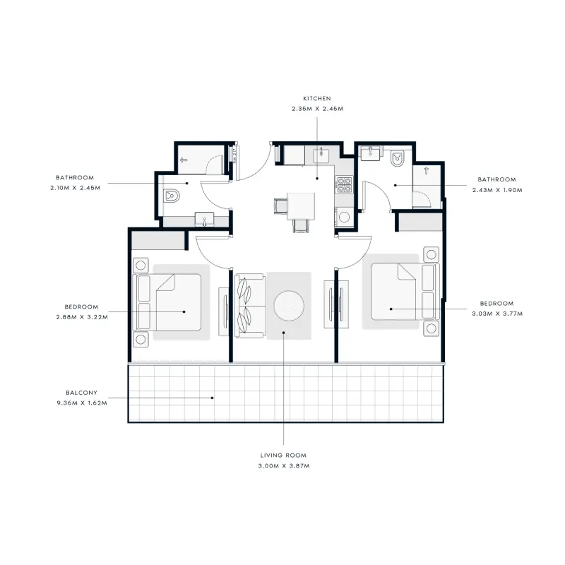 2 bedroom floor plan