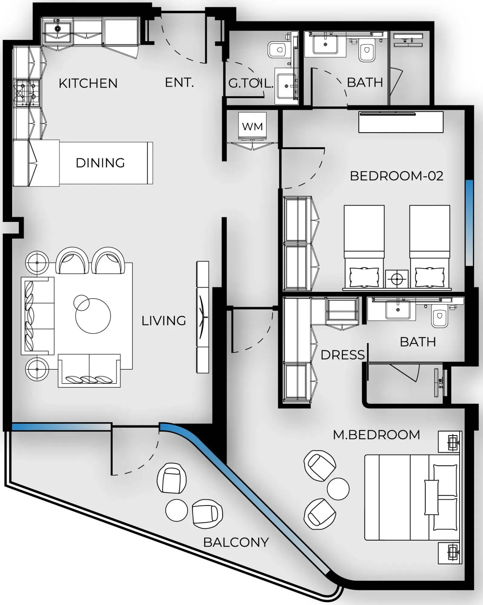 2 Bedrooms apartments - Luxury Canal Residences floor plan