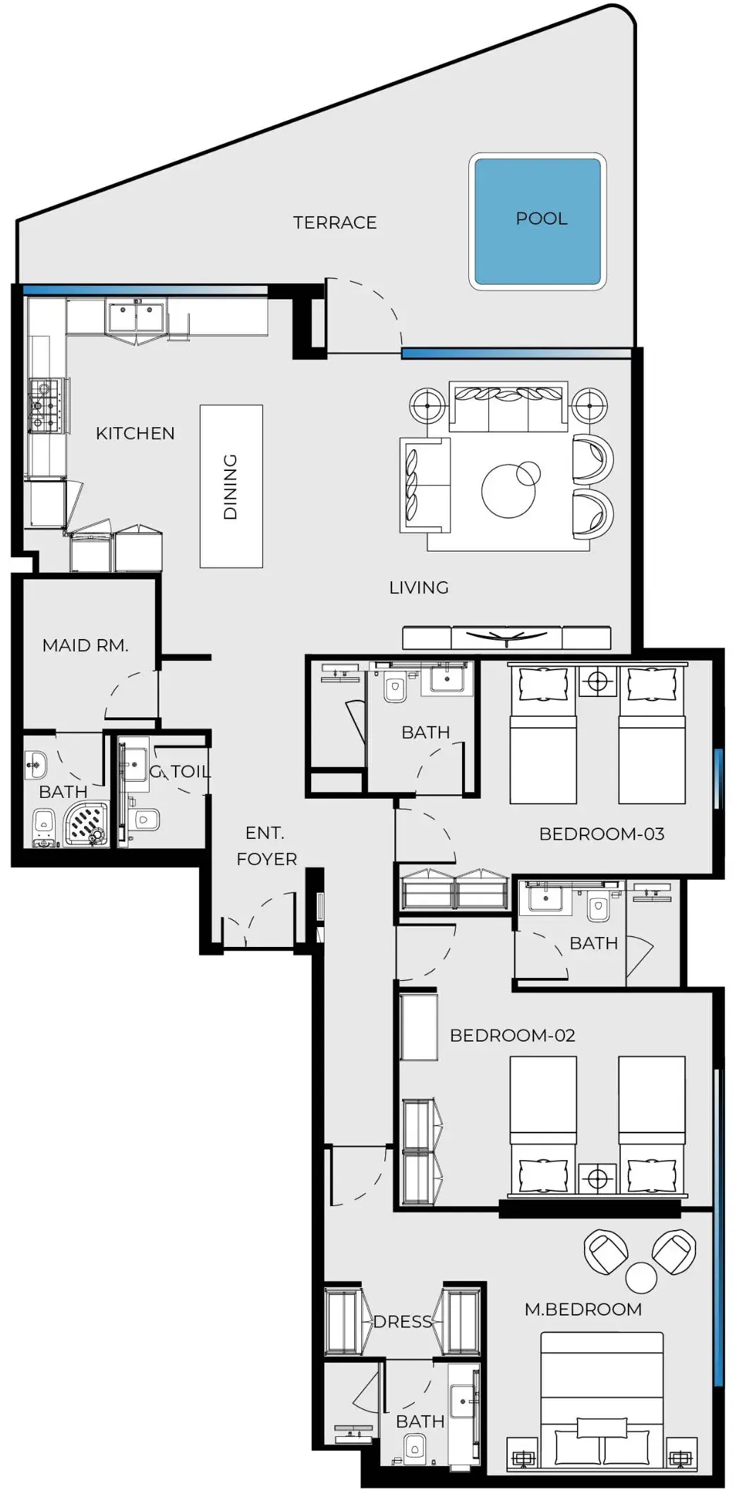 3 Bedrooms apartments - Luxury Canal Residences floor plan