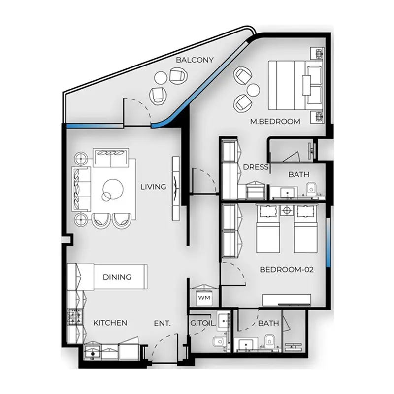 2 bedroom Apartments -  Luxury Canal Residences floor plan