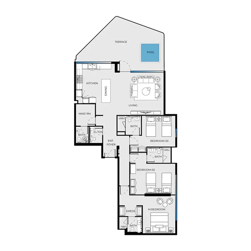 3 bedroom + pool Apartments -  Luxury Canal Residences floor plan