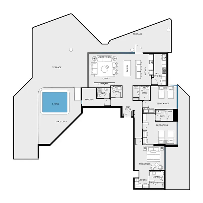 3 bedroom + pool Penthouse -  Luxury Canal Residences floor plan
