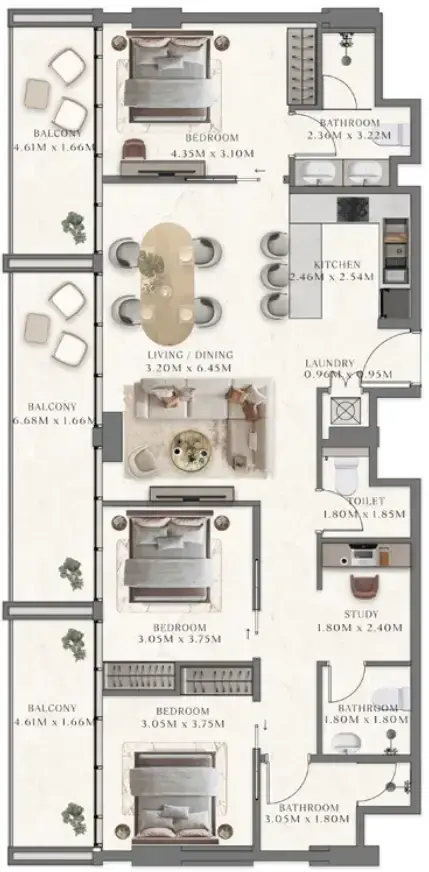 3 Bedrooms apartments - Taiyo Residences floor plan