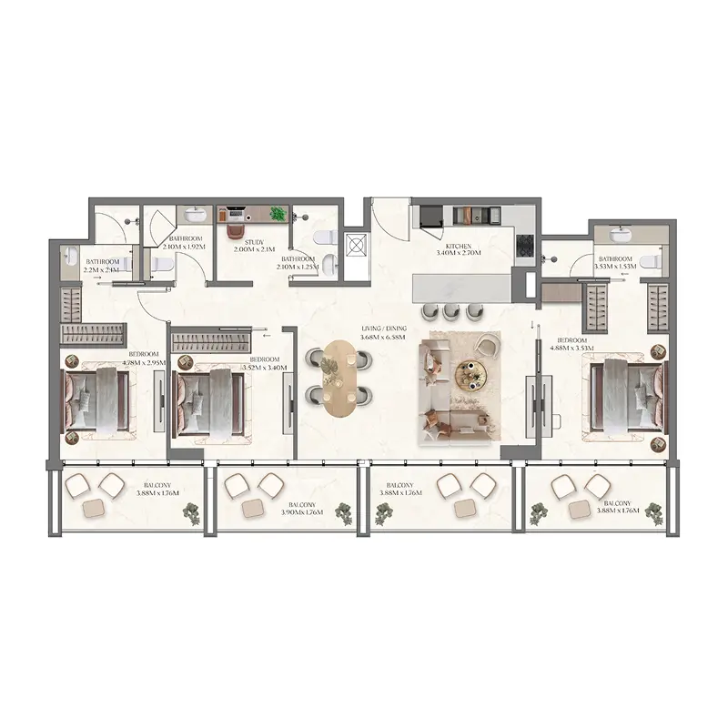3 bedroom Apartments -  Taiyo Residences floor plan
