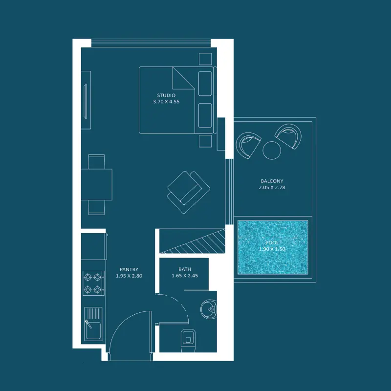 Studio + Pool floor plan