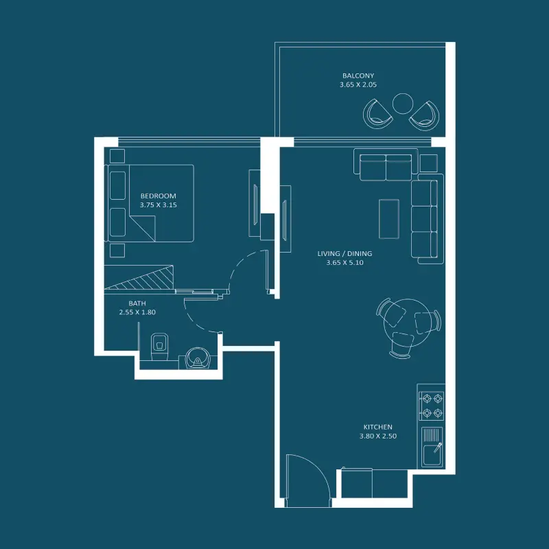 1 bedroom floor plan