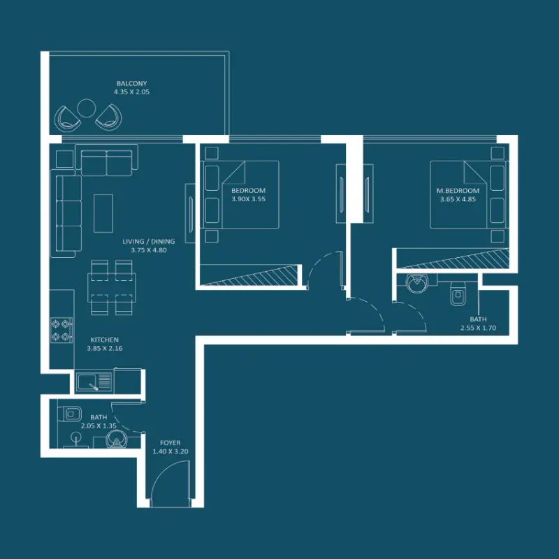 2 bedroom floor plan