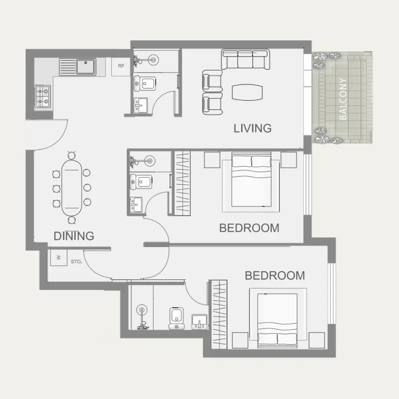 2 bedroom floor plan