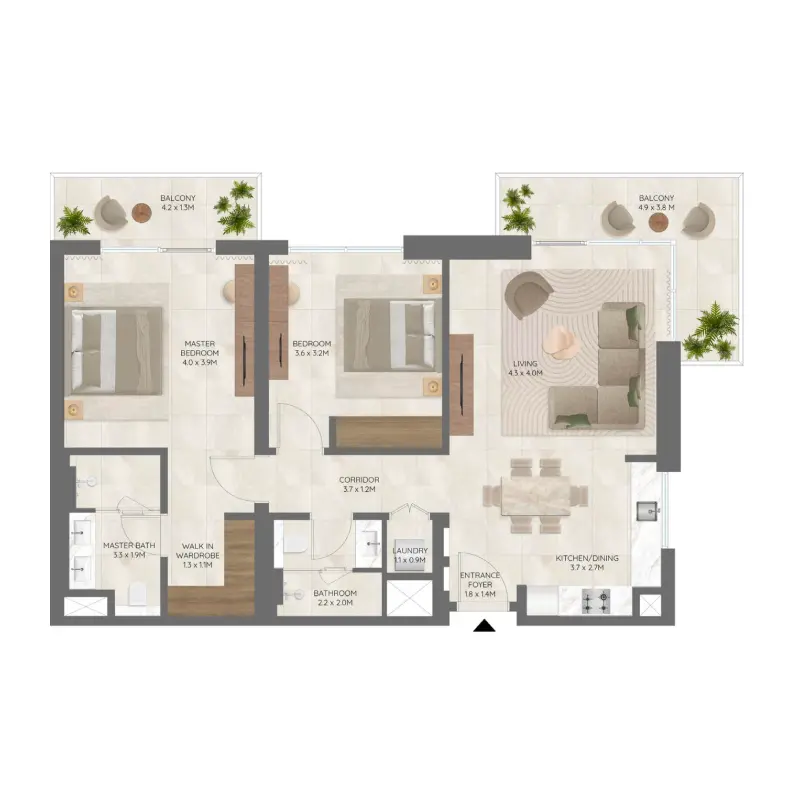 2 bedroom floor plan