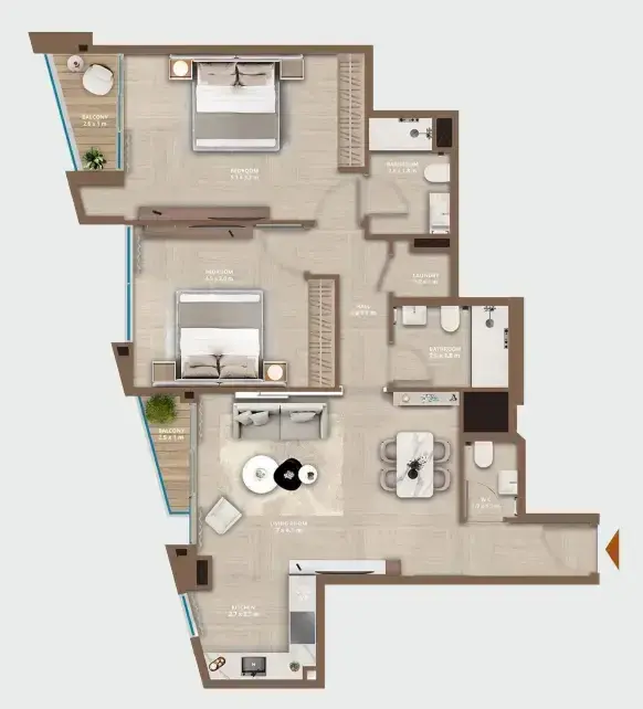 2 Bedrooms apartments - Celeste by HRE floor plan