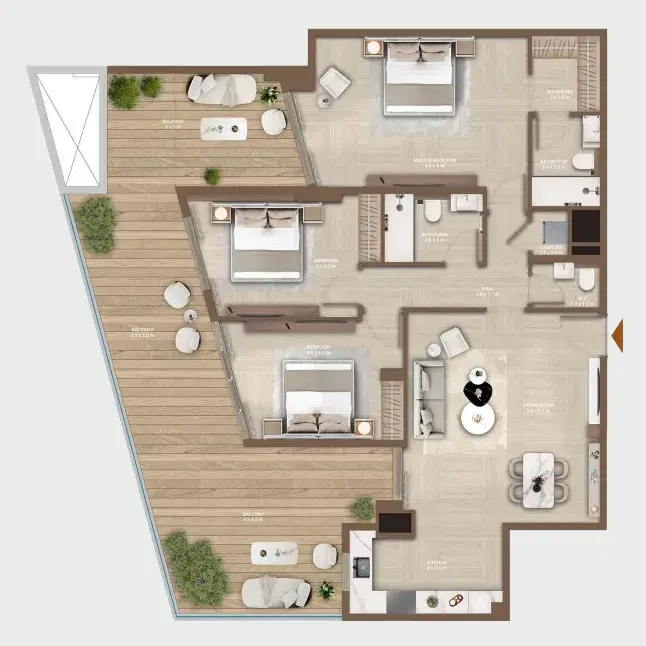 3 Bedrooms apartments - Celeste by HRE floor plan