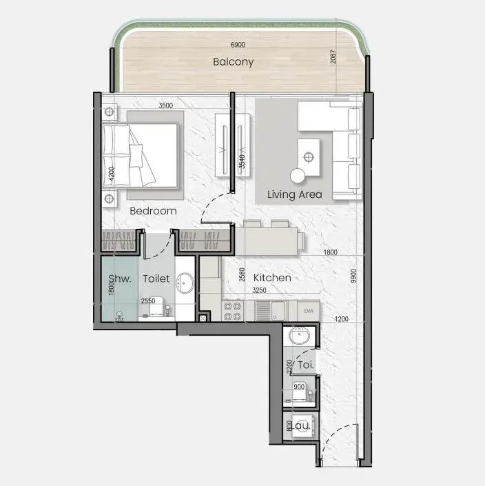 1 Bedroom apartments - I'Sola Bella floor plan