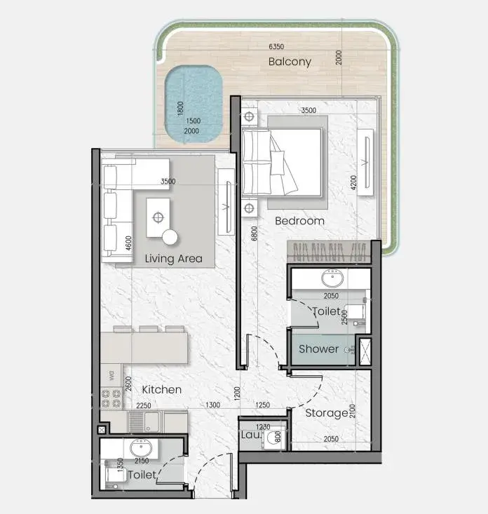 1.5 bedrooms apartments - I'Sola Bella floor plan