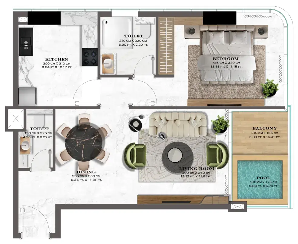 1 Bedroom apartments - Lazord by Lapis Phases 1 and 2 floor plan