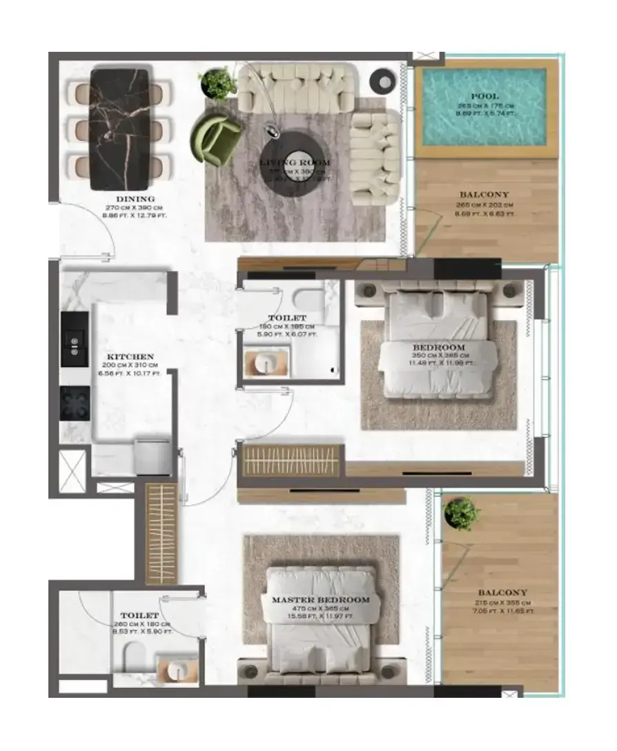 2 Bedrooms apartments - Lazord by Lapis Phases 1 and 2 floor plan