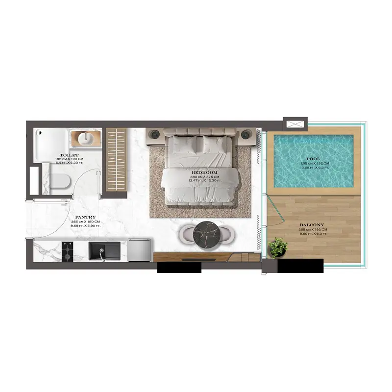 Studio + Pool Apartments -  Lazord by Lapis Phases 1 and 2 floor plan