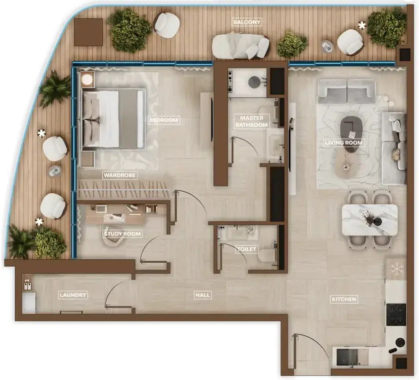 1.5 bedrooms apartments - Sky Hills Astra floor plan
