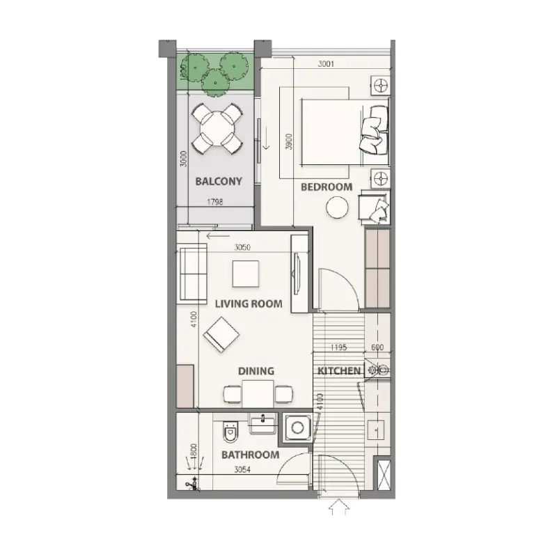 1 bedroom floor plan