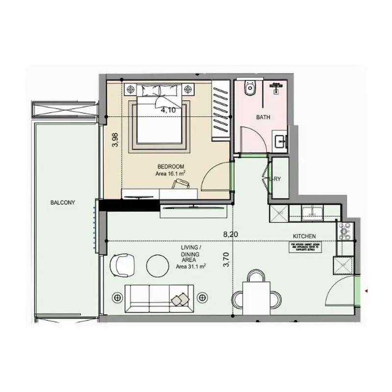 1 Bedroom apartments - Edgewater Residences 1, 2 and 3 floor plan