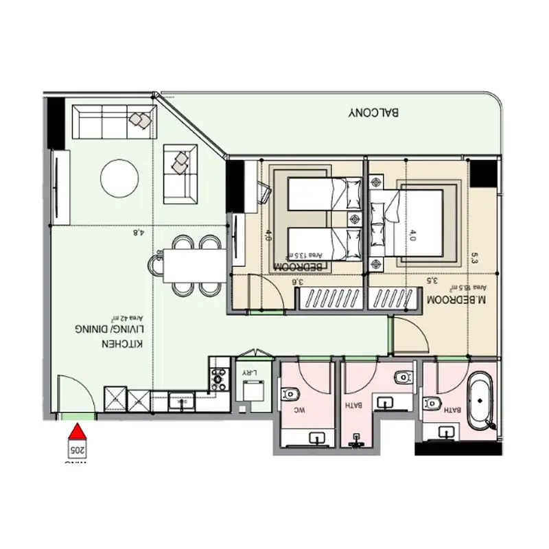 2 Bedrooms apartments - Edgewater Residences 1, 2 and 3 floor plan