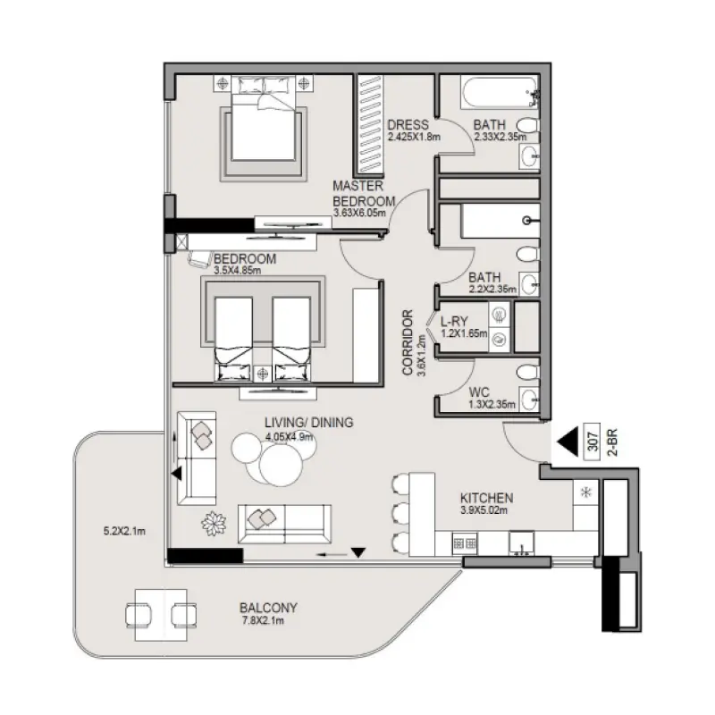 2 bedroom floor plan